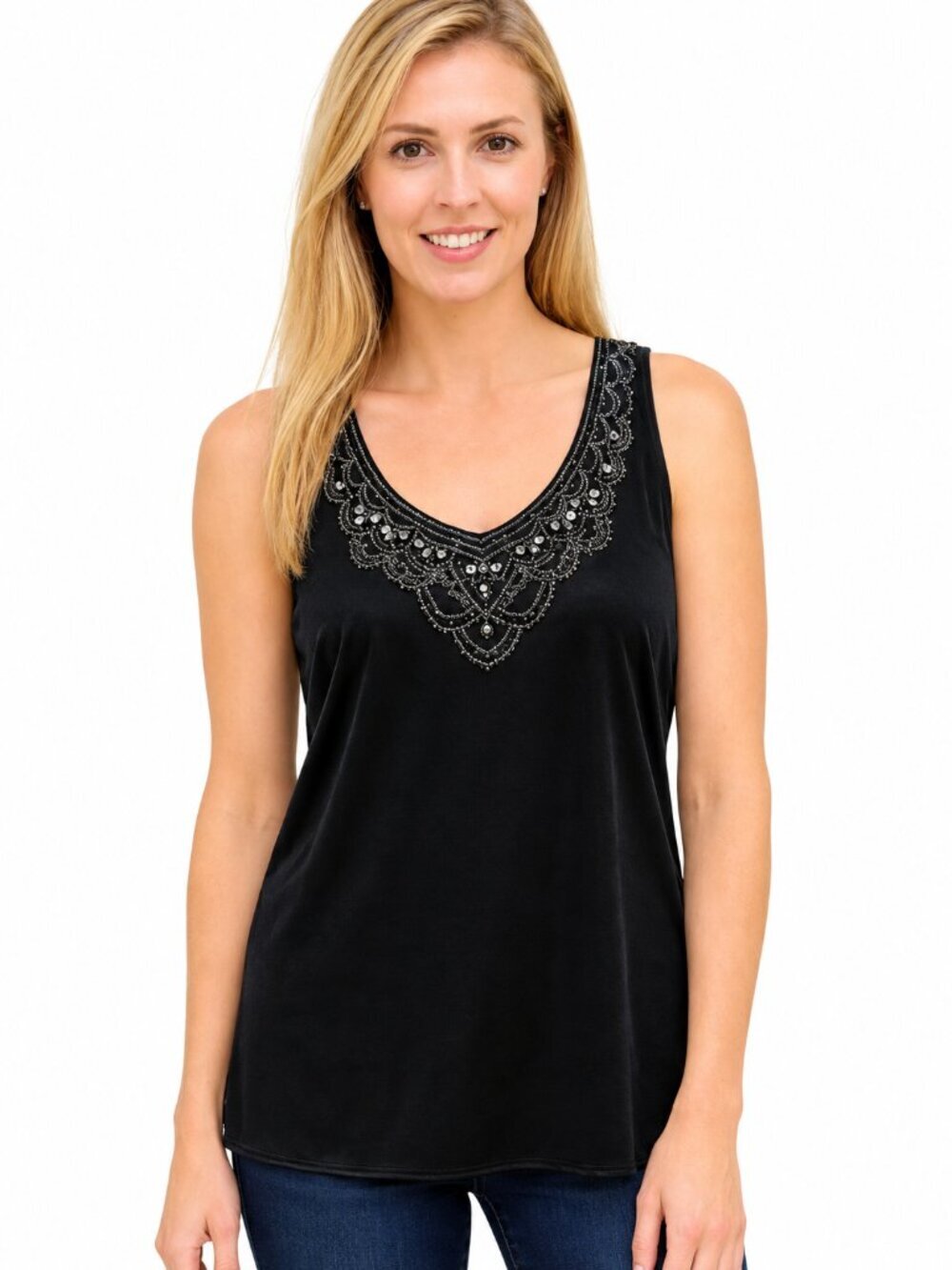 Antonio Melani Black Sleeveless Embellished Top/Size Small/Elegant Evening Wear